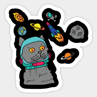 Space Cat Astronaut with Galaxy Sticker